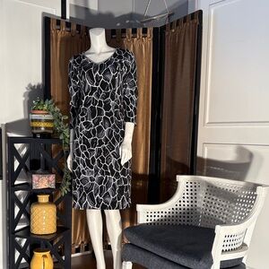 Elegant Black, White And Light Blue Pattern Rodan Dress